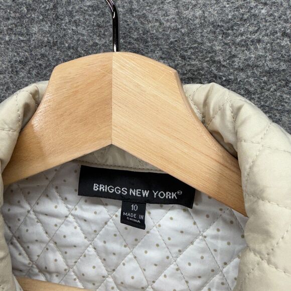 Briggs New York Quilted Jacket Women 10 Beige Button Up Collared Long Sleeve - Picture 3 of 7